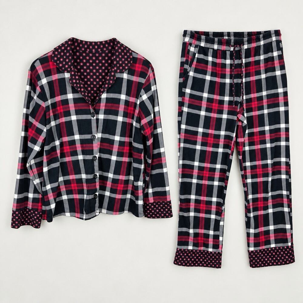 Vera Bradley Pajama Set Womens L Cozy Preppy Plaid Floral 100% Cotton PJs